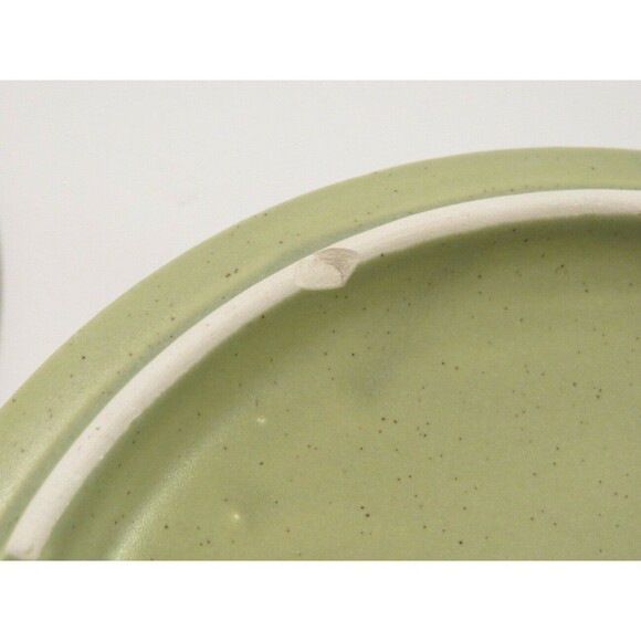 Calif Pottery 715 Mid Century Modern Bowl 1 qt Ivory Speckled Lid Lime Green USA - Picture 9 of 12